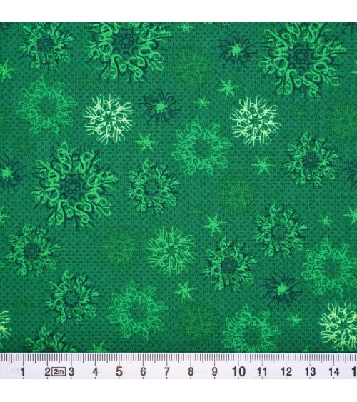 Tissu coton avec flocons verts