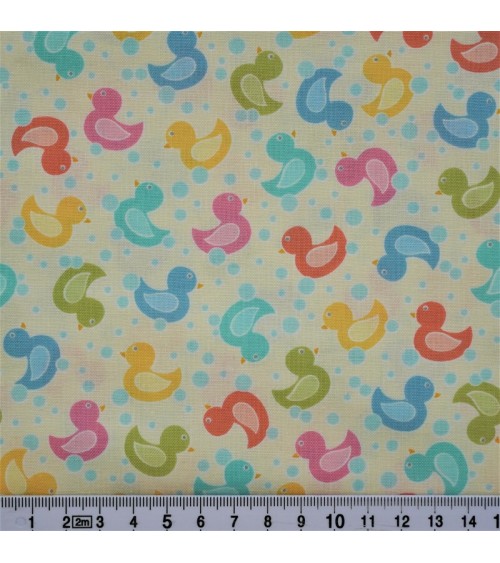 Tissu coton avec canards multicolors