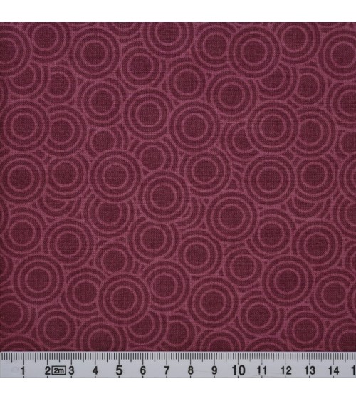 Tissu coton avec cercles roses sur fond bordeaux
