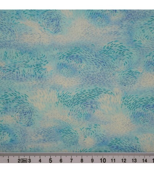 Tissu coton avec effet "bancs de poissons" bleus