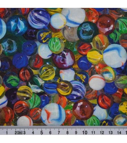 Tissu coton avec billes multicolores
