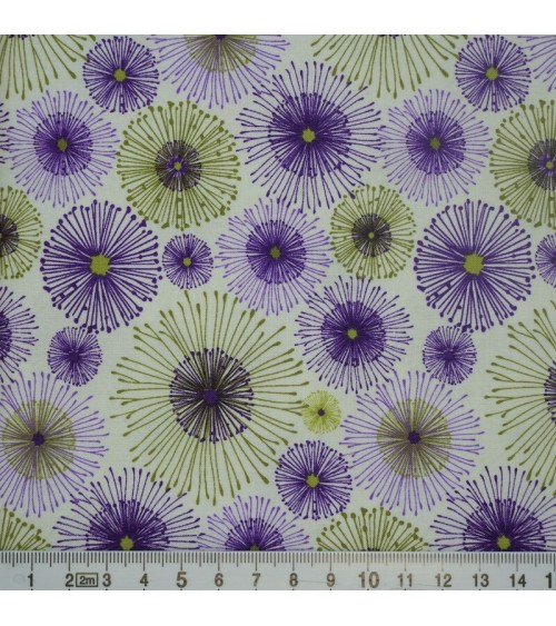 Tissu coton avec fleurs abstraites violettes et vertes