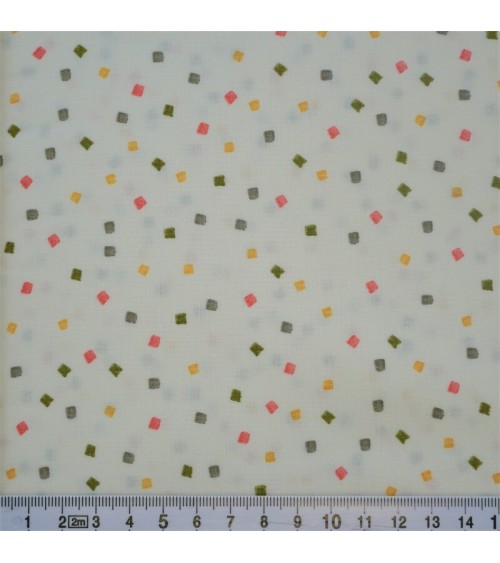 Tissu coton avec carrés gris, verts, jaunes et rose