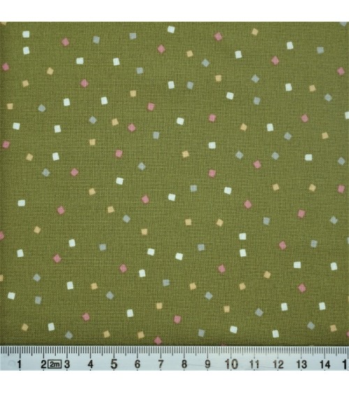 Tissu coton avec carrés gris, blancs, jaunes et rose
