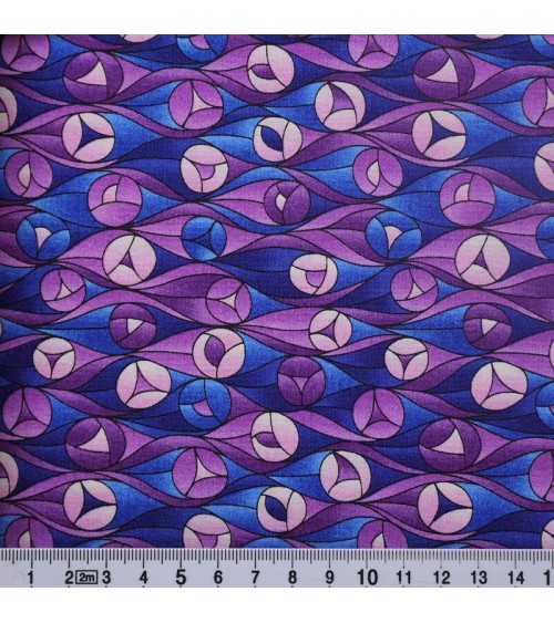 Tissu coton avec figures géométriques violettes sur fond...