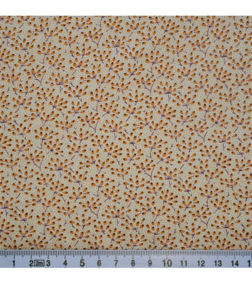Tissu coton avec petits grains ocres sur fond beige