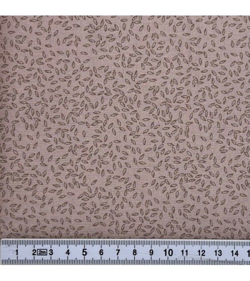 Tissu coton avec petites feuilles rose beige naturel