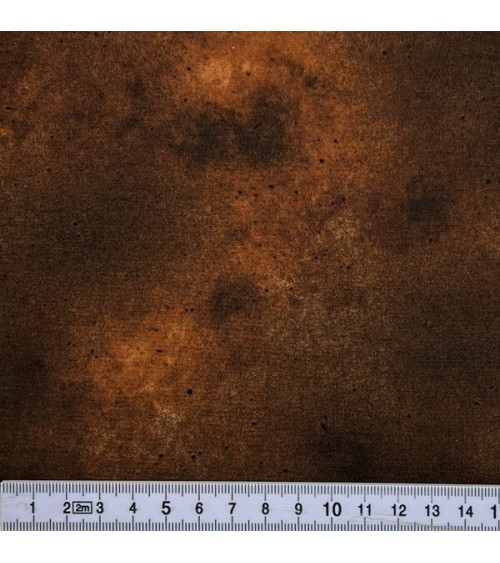 Tissu coton effet marbré brun avec mouchetés bruns foncés