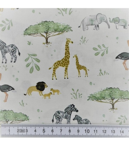 Tissu coton avec animaux de la jungle