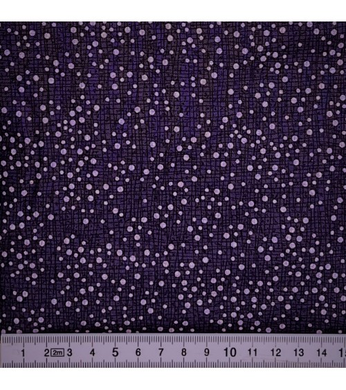 Tissu coton avec pois blancs sur quadrillage violet