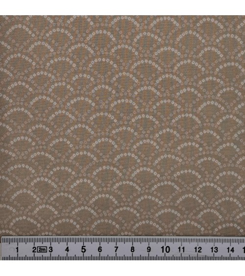 Tissu coton avec "éventails" sur fond beige pierre