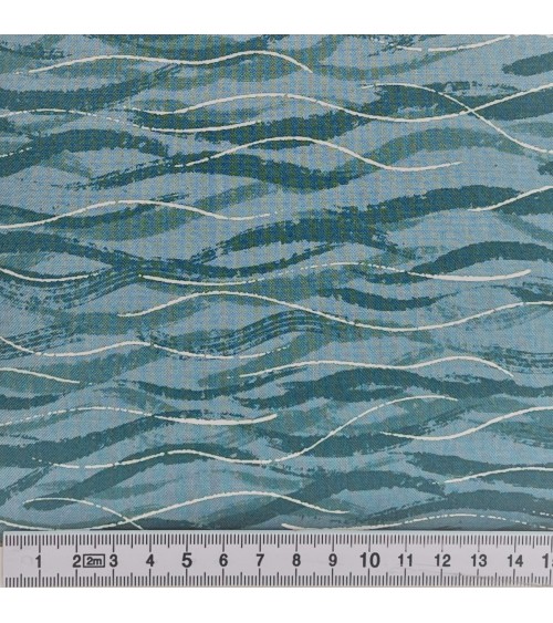 Tissu coton avec vagues bleues