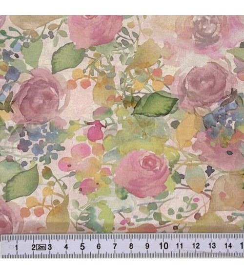 Tissu coton avec roses et fleurs multicolores