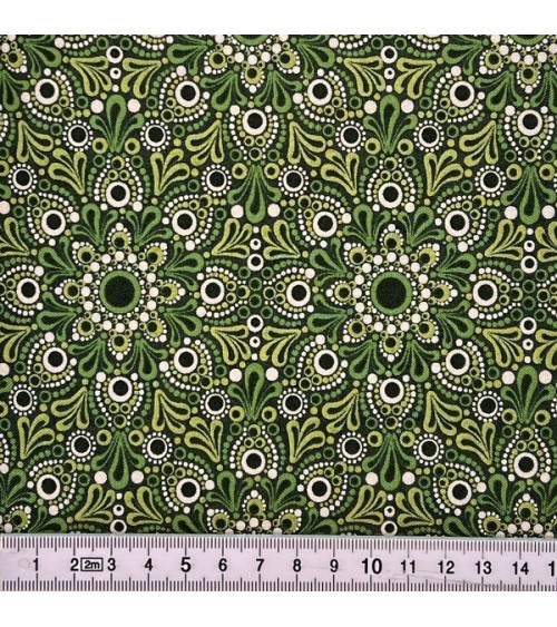 Tissu coton avec fleurs abstraites vertes