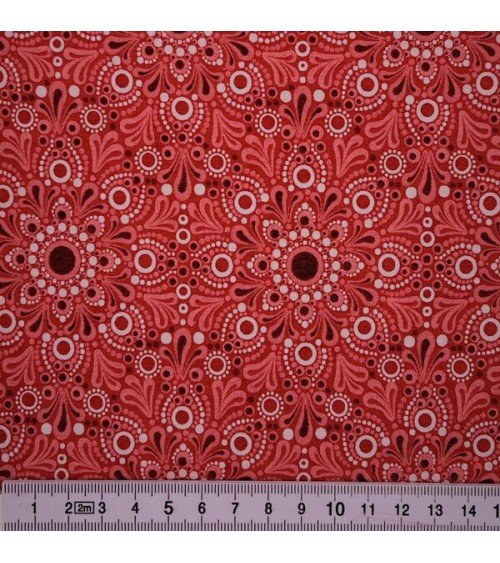 Tissu coton avec fleurs abstraites rouges