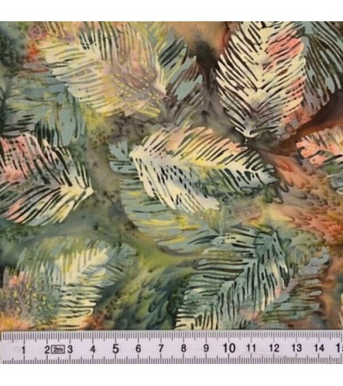 Tissu batik avec feuilles multicolores