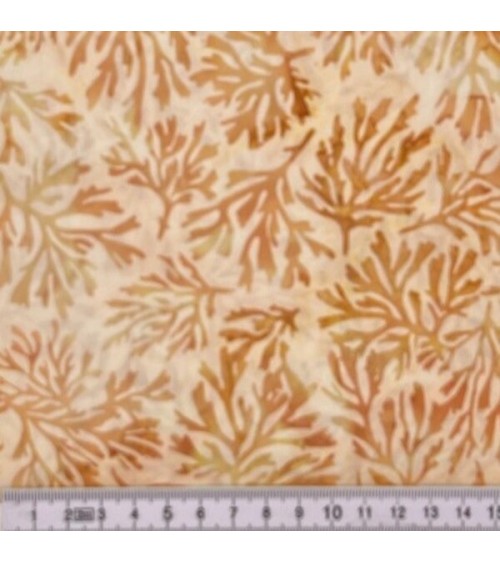 Tissu batik avec feuilles "corail" beiges