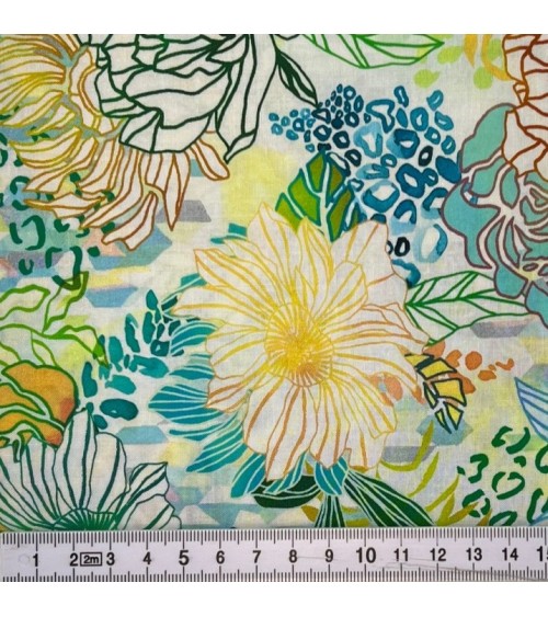 Tissu coton avec fleurs "jungle" multicolores
