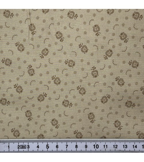 Tissu coton avec petits dessins bruns