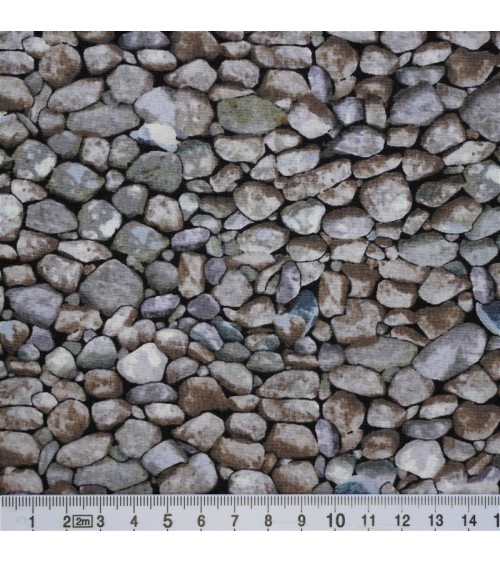 Tissu coton avec différents pierres grises et brunes